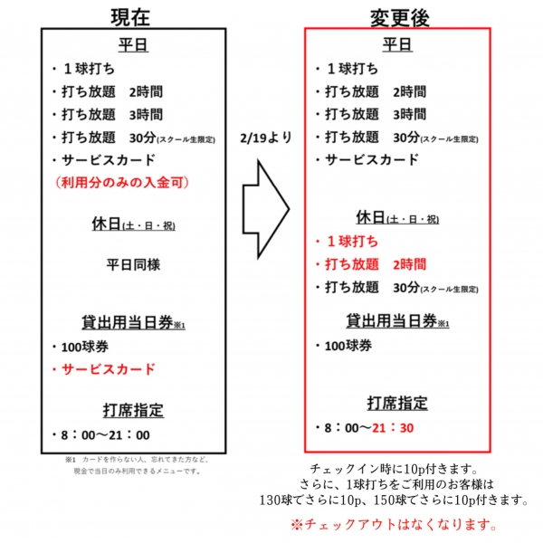 料金表変更のご案内